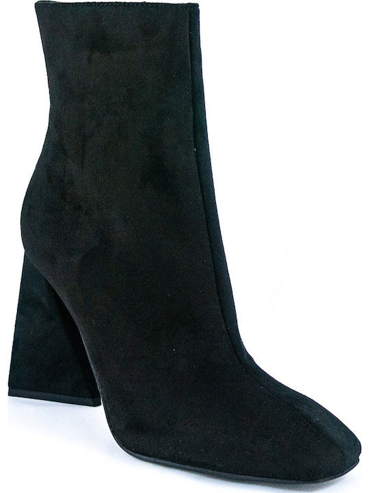 Suede Women's Ankle Boots with High Heel Black