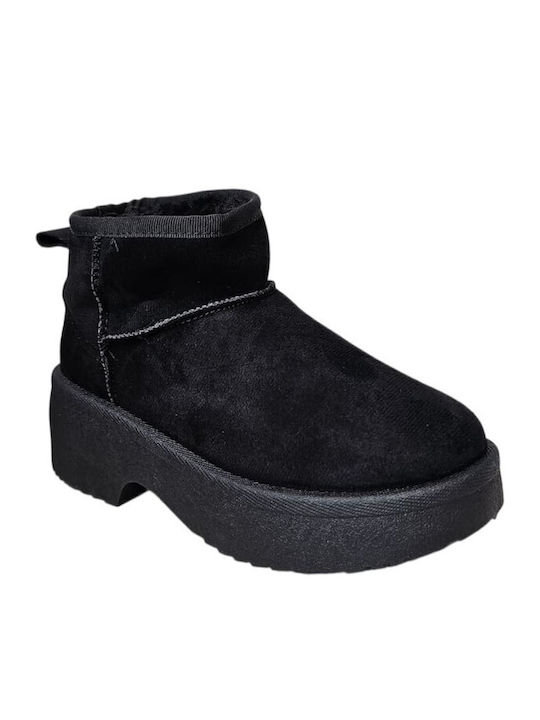 Suede Women's Ankle Boots with Fur Black