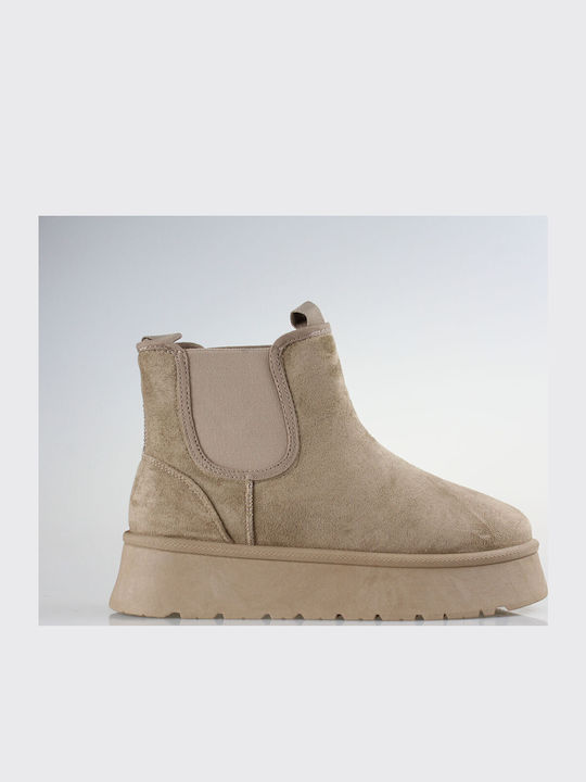 Women's Ankle Boots with Fur Beige