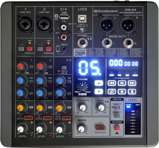 EuroDynamic AMS-4 Ψηφιακός Μίκτης 4.0 Καναλιών με Phantom Power & 2 Εισόδους XLR & Bluetooth