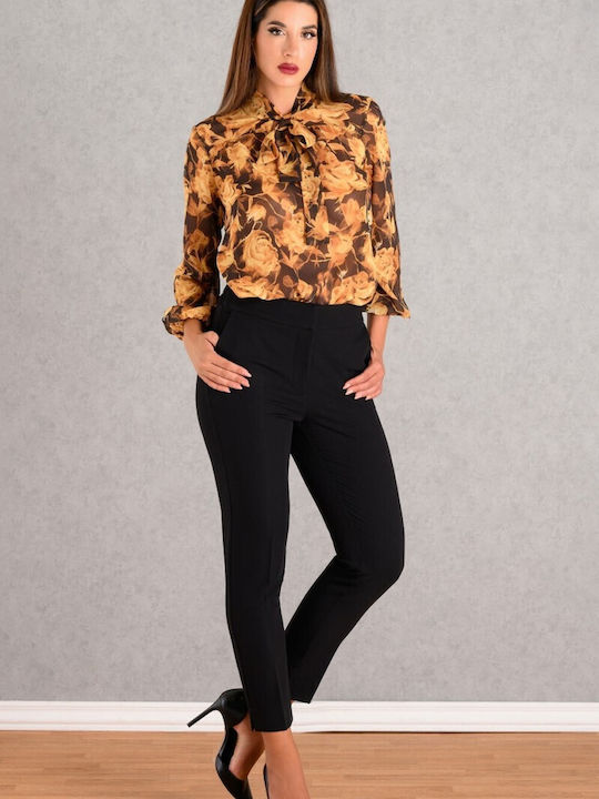 Women's Fabric Trousers with Elastic Slim Fit Black