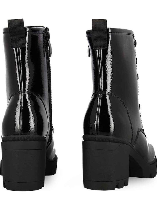 Women's Patent Leather Ankle Boots with Medium Heel Black