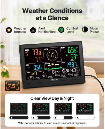 Vevor TYNQXZWIFI7586OBK001V2 Wireless Digital Weather Station Tabletop