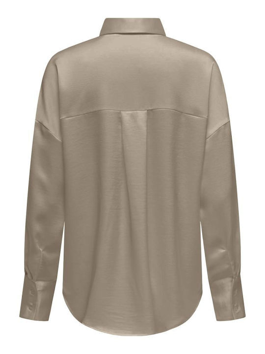 Langärmeliges Damen-Satin-Hemd Silver Mink