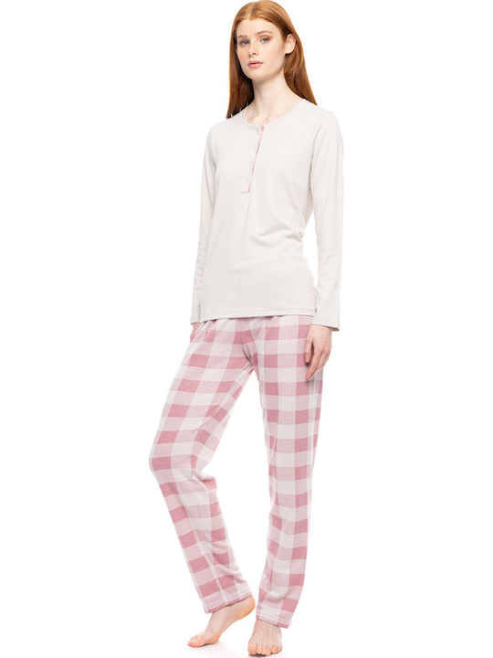 Pink Label Winter Damen Pyjama-Set Off White Pink Label Winter Damen Pyjama-Set Off White