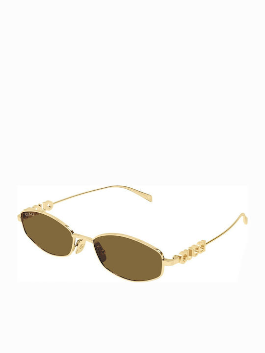 Gucci Women's Sunglasses with Gold Metal Frame and Brown Lens GG1802S 005