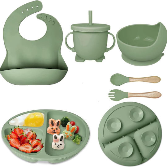 Set Essgeschirr aus Silikon Grün 5Stück für 6+ Monate