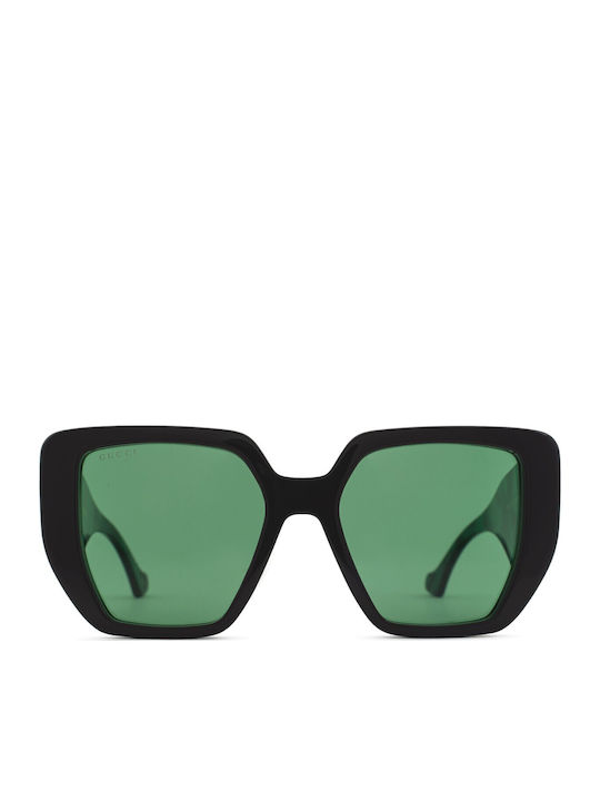 Gucci Damenträger Sonnenbrille mit Schwarzem Horn umrandetem Rahmen und Grünem Glas GG0956S