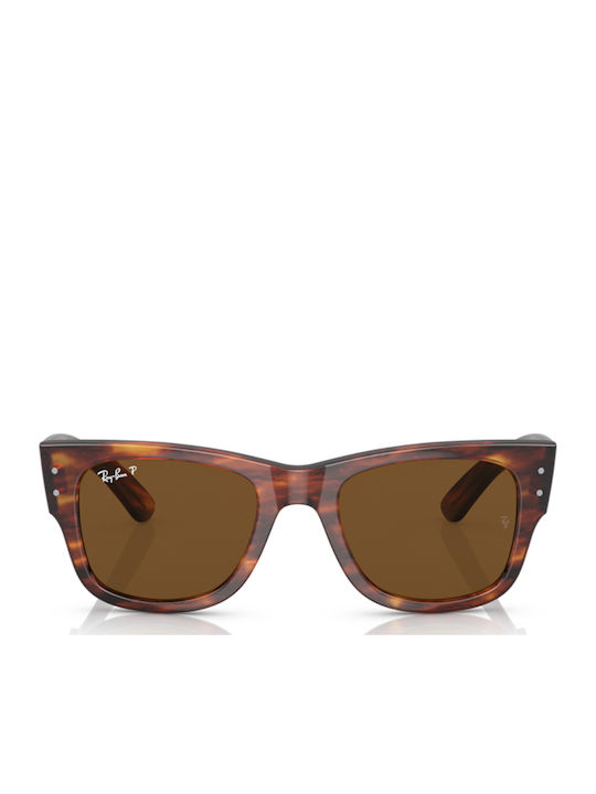 Ray Ban Mega Wayfarer Унисекс Слънчеви Очила с Кафяв Костенурков Пластмасов Рам и Кафяви Поляризирани Лещи