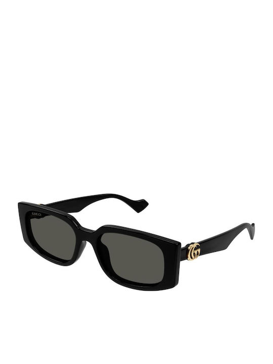 Gucci Woman Sunglasses with Black Horn-Rimmed Frame and Grey Lens