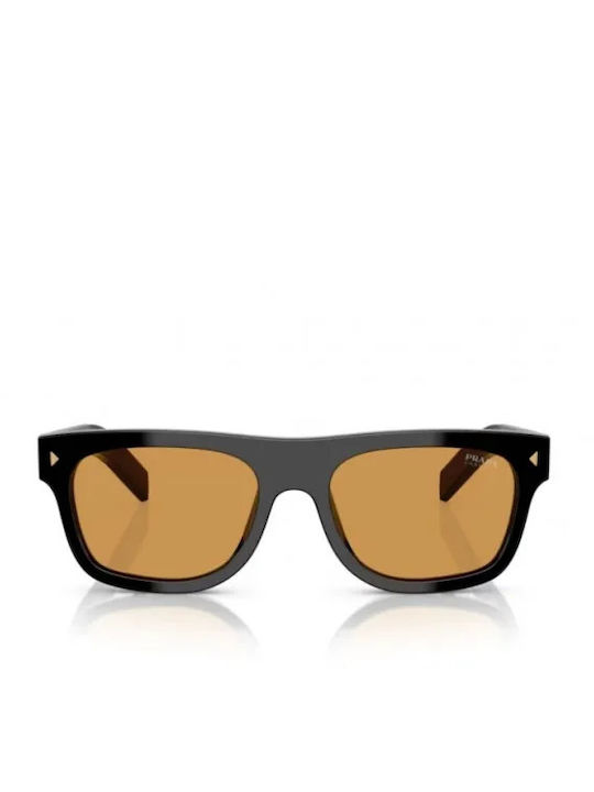 Prada Unisex Γυαλιά Ηλίου με Μαύρο Κοκκάλινο Σκελετό και Καφέ Φακό