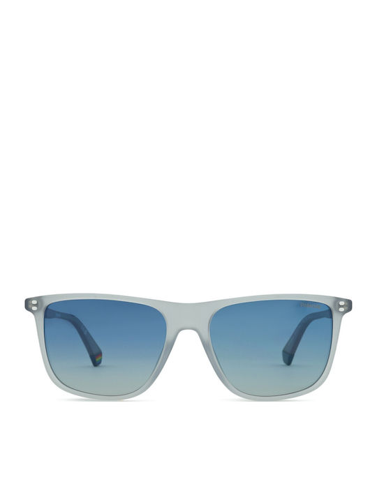 Polaroid Men's Sunglasses with Transparent Horn-Rimmed Frame and Blue Lens PLD6232/S 2M4/Z7