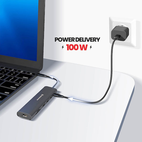 Swissten USB-C Docking Station με HDMI 4K PD Μαύρο (44040202)