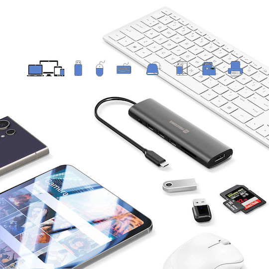 Swissten USB-C Docking Station με HDMI 4K PD Μαύρο (44040202)