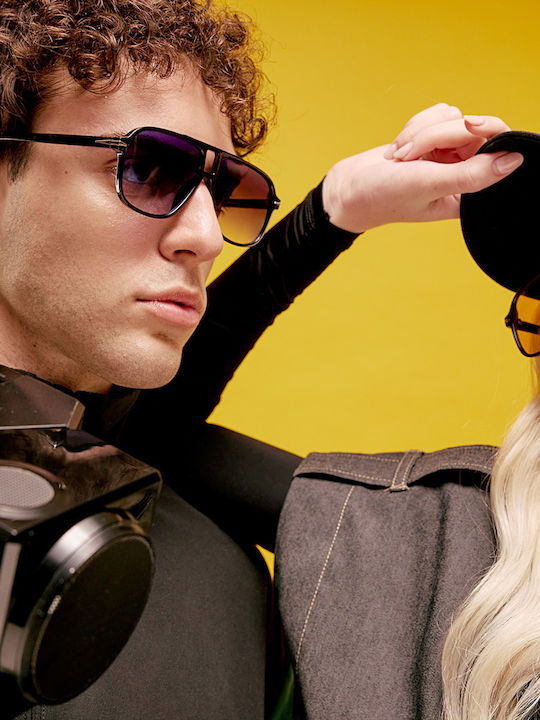 Unisex Sunglasses with Black Plastic Frame and Yellow Lens 2060