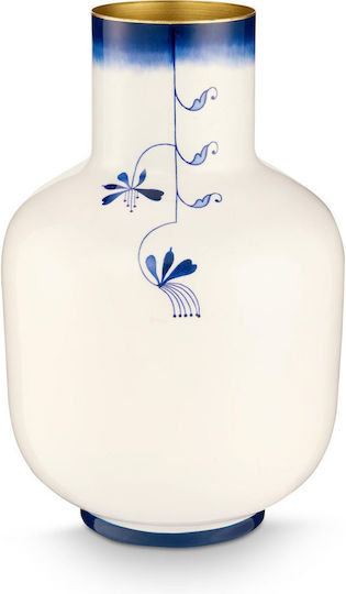 Pip Studio Metallic Vase Pip & Blue Bird White Blue 36cm
