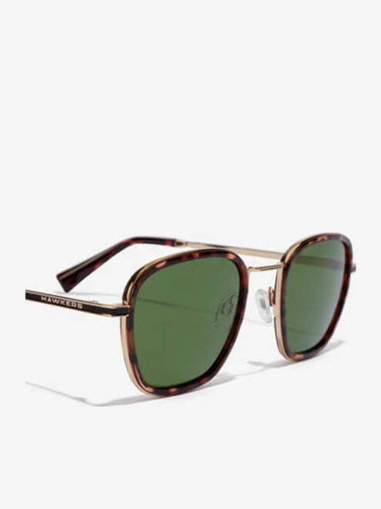 Hawkers Women's Sunglasses with Brown Tartaruga Metallic Frame and Green Lens