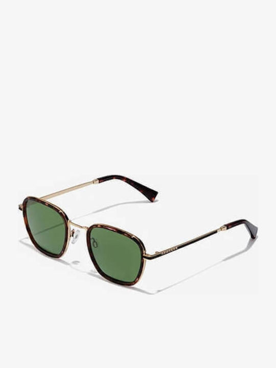 Hawkers Women's Sunglasses with Brown Tartaruga Metallic Frame and Green Lens
