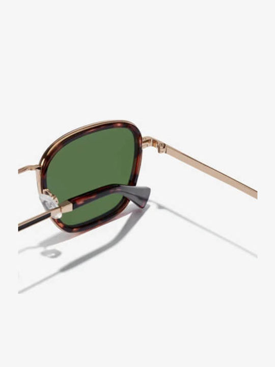 Hawkers Women's Sunglasses with Brown Tartaruga Metallic Frame and Green Lens