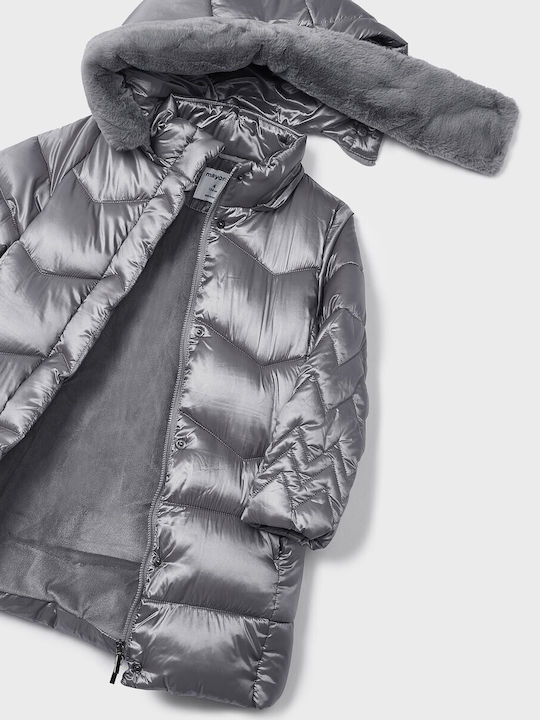 Kinder Parka Lang mit Kapuze Silber