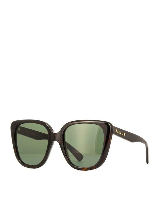 Gucci Women's Sunglasses with Brown Tartaruga Plastic Frame and Green Lens