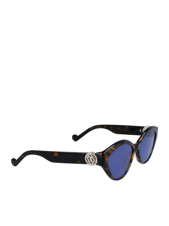 Liu Jo Women's Sunglasses with Brown Tartaruga Plastic Frame and Blue Lens