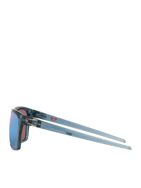 Oakley Leffingwell Herren Sonnenbrille mit Schwarz Kunststoff Gestell und Hellblau Polarisiert Spiegel Linse