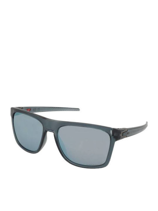 Oakley Leffingwell Herren Sonnenbrille mit Schwarz Kunststoff Gestell und Hellblau Polarisiert Spiegel Linse