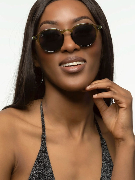 Twig Langevin Unisex Sunglasses with Brown Tartaruga Plastic Frame and Green Lens LAS10