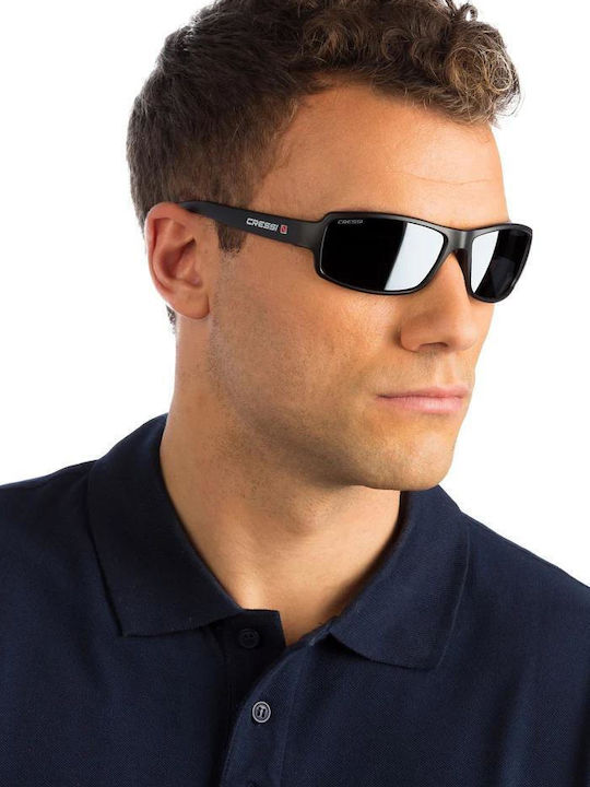 CressiSub Ninja Floating Herren Sonnenbrille mit Schwarz Kunststoff Gestell und Orange Spiegel Linse XDB100004
