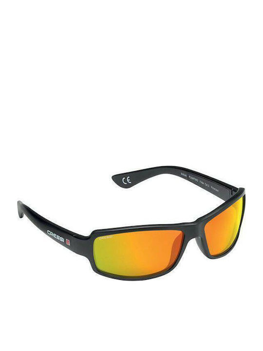 CressiSub Ninja Floating Herren Sonnenbrille mit Schwarz Kunststoff Gestell und Orange Spiegel Linse XDB100004