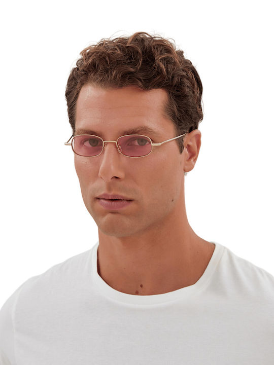 Gucci Unisex Sonnenbrille mit Gold Metall Gestell und Rosa Linse GG1648S 005
