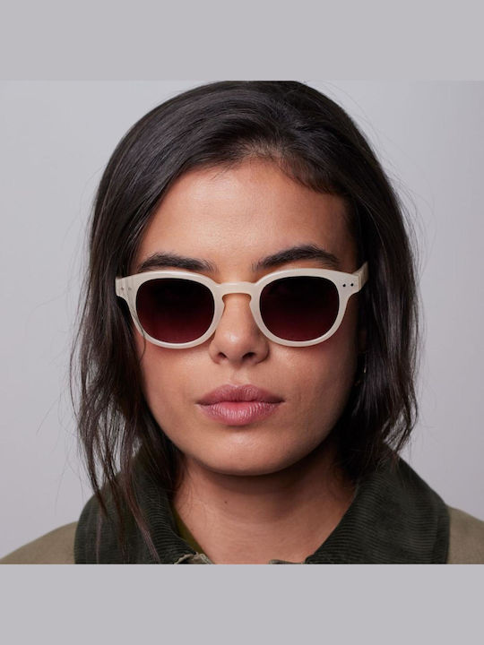 Izipizi Unisex Sunglasses with Beige Plastic Frame and Brown Gradient Lens