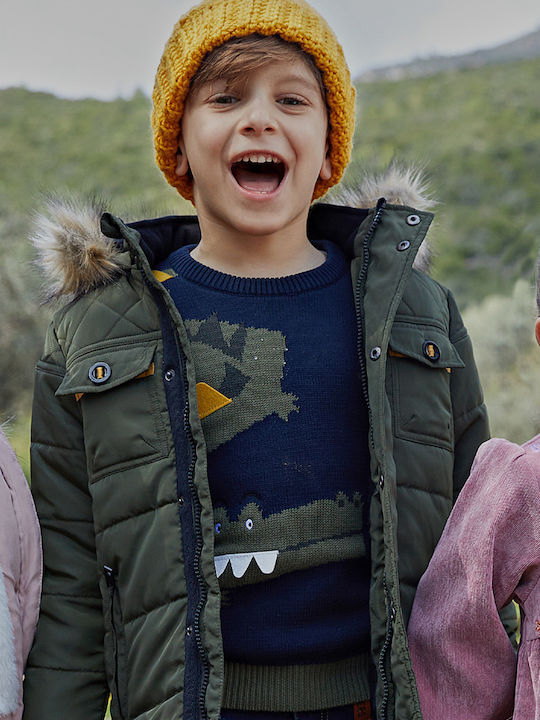 Kids' Casual Jacket with Lining & Hood Khaki