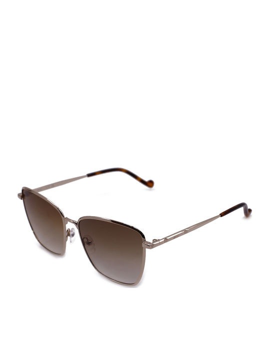 Liu Jo Women's Sunglasses with Gold Metal Frame and Brown Lens