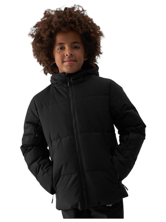 Daunen-Kinder-Sportjacke Kurz Winddicht mit Futter & Kapuze Schwarz