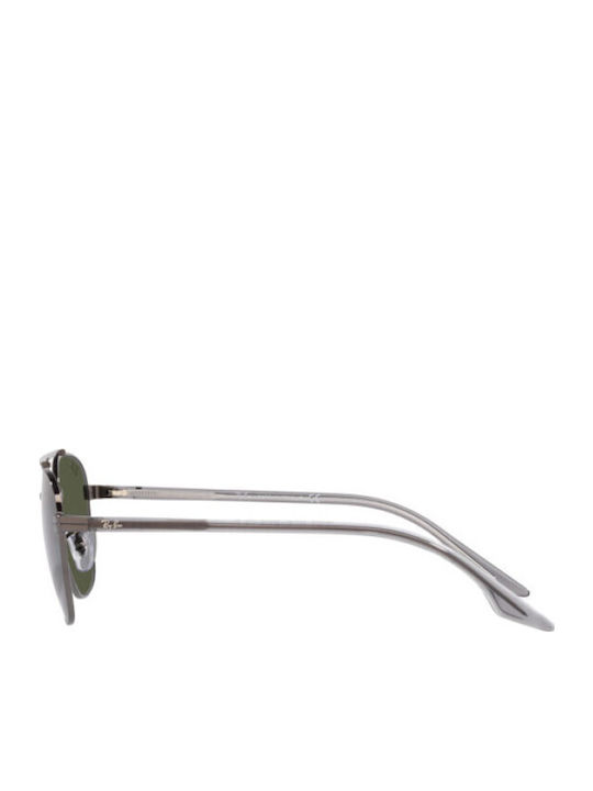 Ray Ban Unisex Sunglasses With Silver Metallic Frame And Green Lens