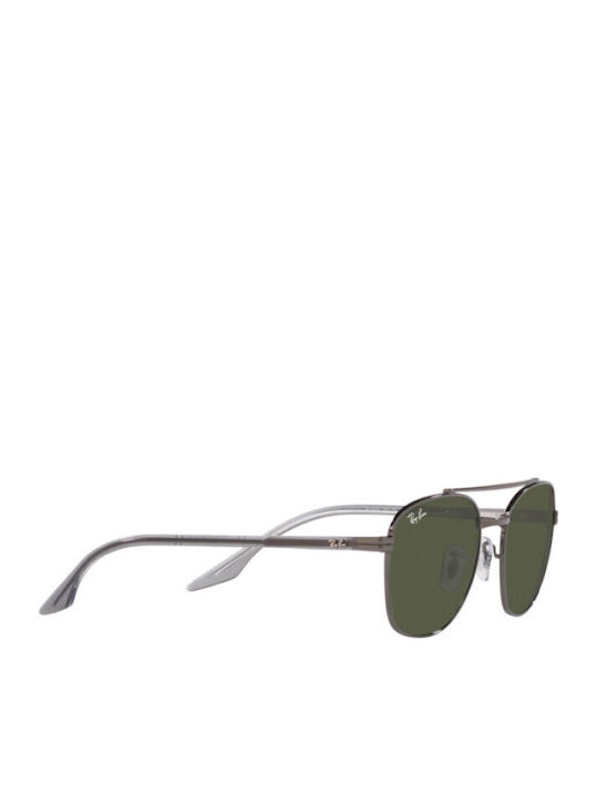 Ray Ban Unisex Sunglasses With Silver Metallic Frame And Green Lens