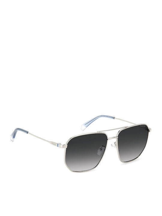 Polaroid Herren Sonnenbrille mit Silber Metall Gestell und Gray Verlaufsfarbe Polarisiert Linse