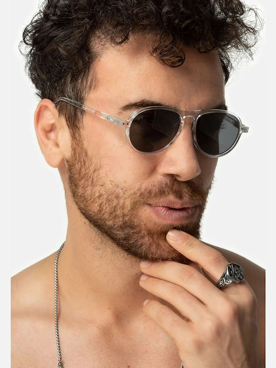 Twig Thiele Unisex Sunglasses with Brown Tartaruga Plastic Frame and Green Lens THS11