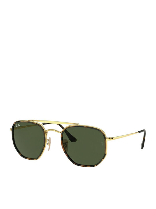 Ray Ban The Marshal II Unisex Sunglasses with Gold Tartaruga Metallic Frame and Green Mirror Lens RB3648M 001