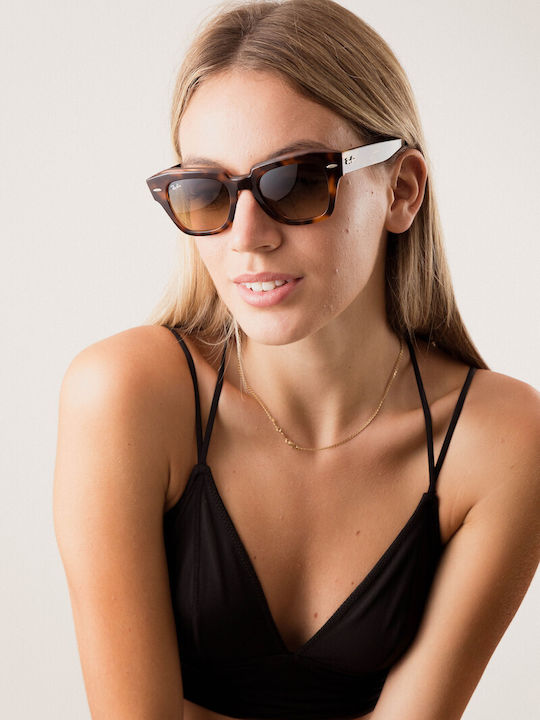 Ray Ban State Street Women's Sunglasses with Brown Tartaruga Plastic Frame and Brown Gradient Lens RB2186 1324/BG