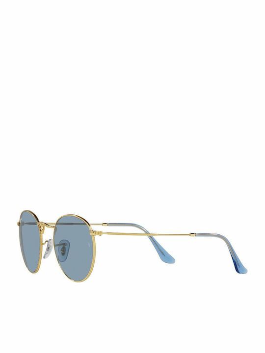 Ray Ban Round Metal Unisex Sunglasses with Gold Metal Frame and Blue Lens RB3447 001/56