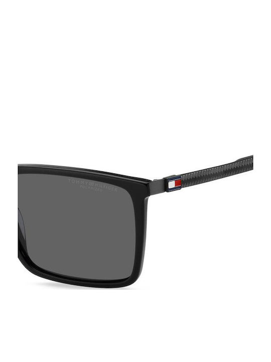 Tommy Hilfiger Men's Sunglasses with Black Horn-Rimmed Frame and Grey Polarized Lenses TH2077/S 807/M9
