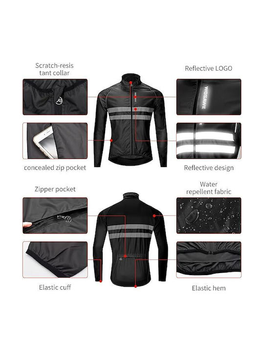 Wosawe Waterproof Cycling Windbreaker Jacket Long sleeve Black