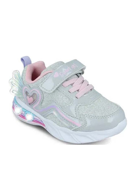 Kids Sneakers with Hoop & Loop Closure and Silver Lights