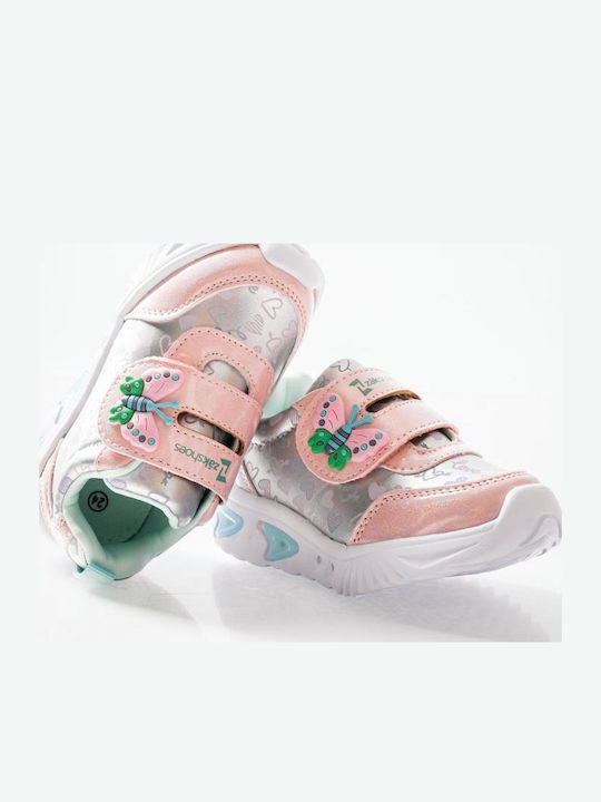 Kids Sneakers with Hoop & Loop Closure and Pink Lights