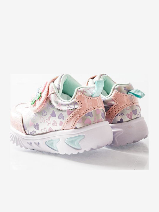 Kids Sneakers with Hoop & Loop Closure and Pink Lights