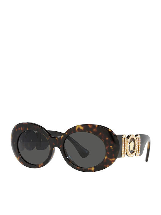 Versace Women's Sunglasses with Brown Tartaruga Horn-Rimmed Frame and Grey Lenses VE4426BU 108/87