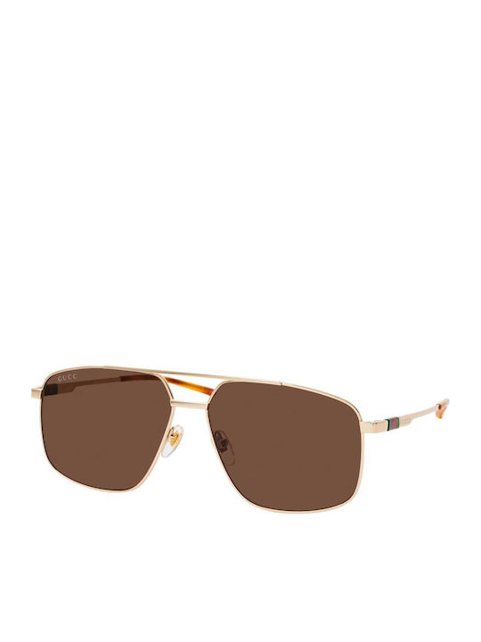 Gucci Men's Sunglasses with Gold Metal Frame and Brown Lens GG1676S 002